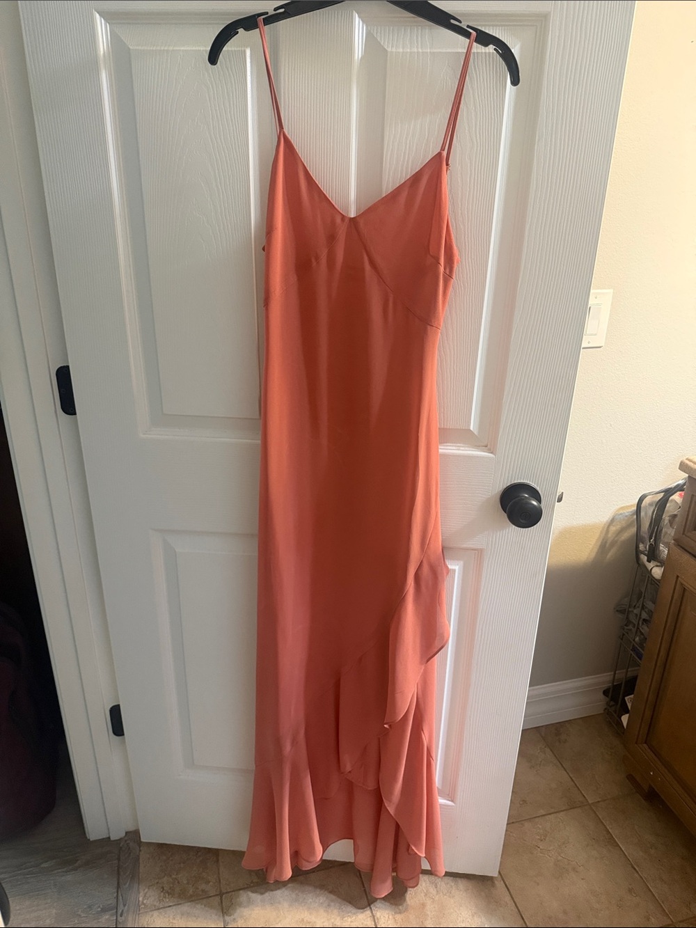 Lulu's Coral Slip Maxi Dress with Ruffle Hem